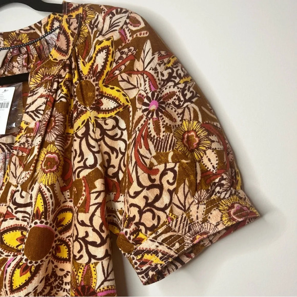 NWT PILCRO Boho Fall Colorful Puff Sleeve Cotton Linen Blend Tunic Dress - Picture 5 of 15